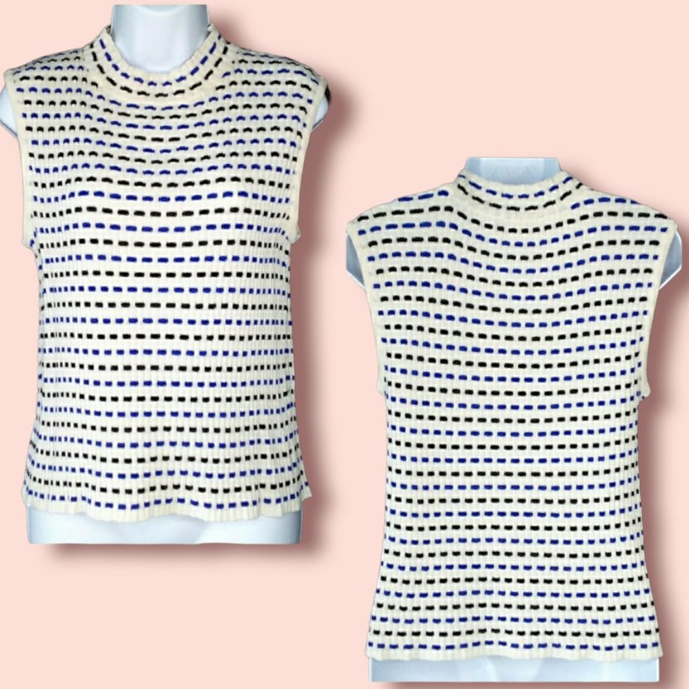 Vintage 90's St. John Mock Neck Top Size Large Ribbed Knit Woven Pattern - Picture 9 of 12